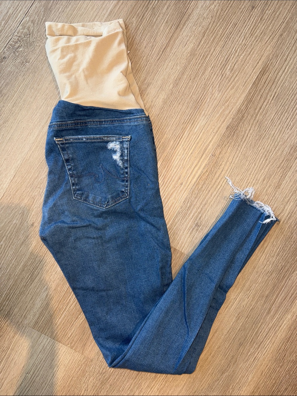 AG ADRIANO GOLDSCHMIED Light Distressed Raw Hem Maternity Stretchy Skinny Jeans